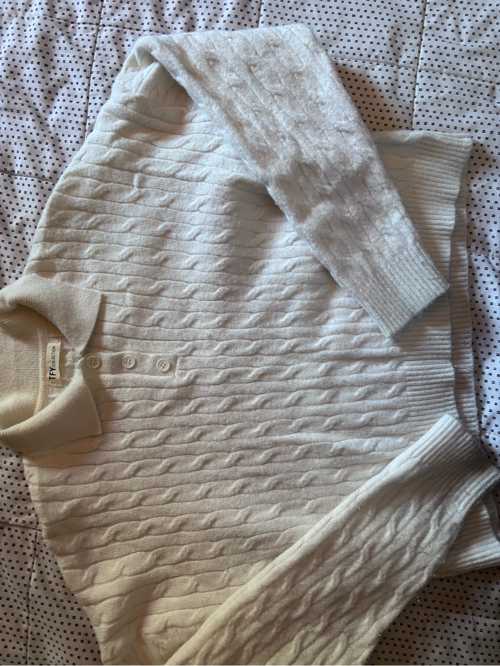 Cream Cable-Knit Polo Sweater for Men